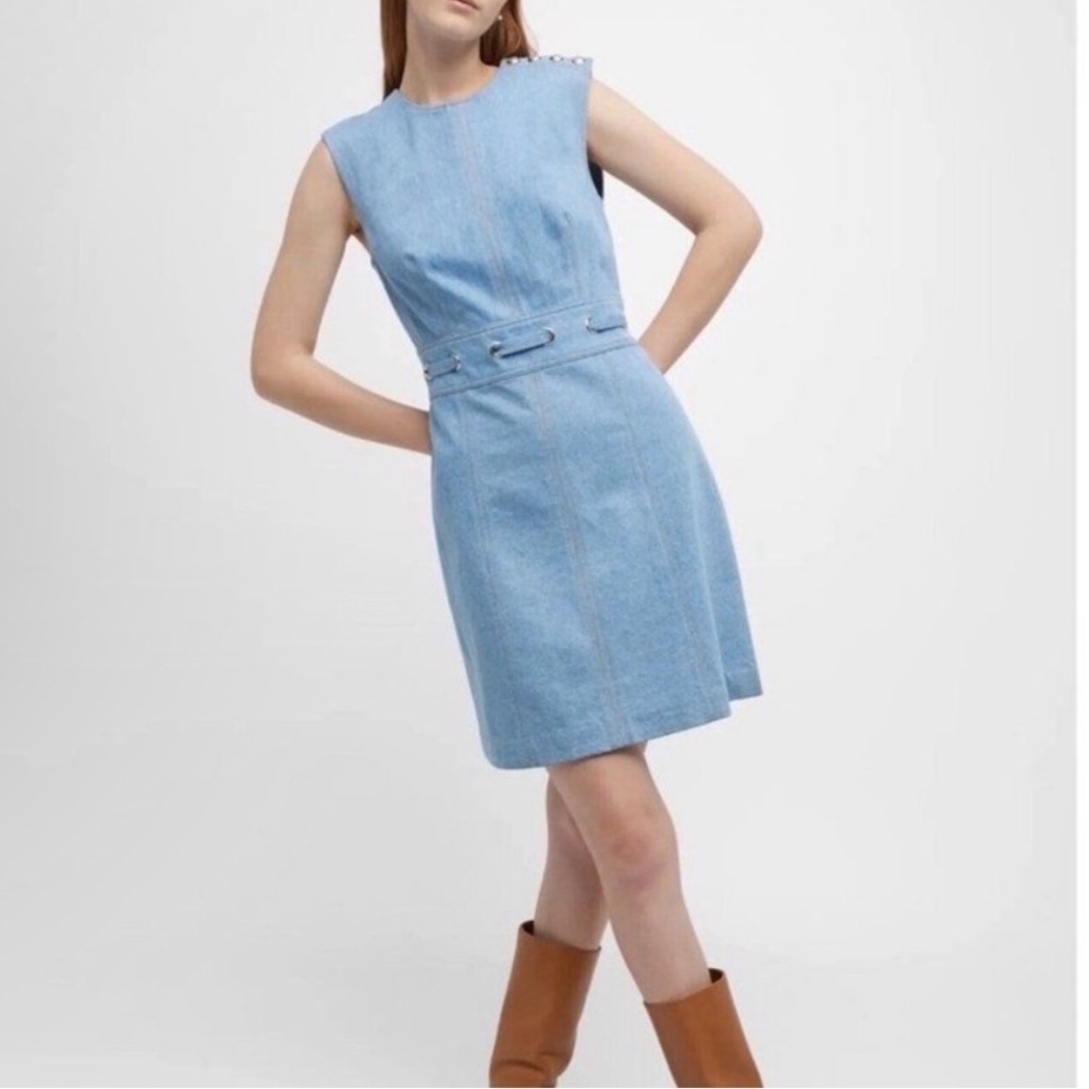 Veronica Beard Makeba Blue Denim Lace Sleeveless Mini Dress 10